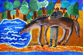Кокорина Злата, 8 лет, У водопоя, б., гуашь, преп. Степанова Е.Е. 
