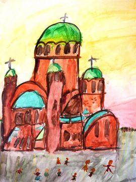 Лесукова Евгения, 10 лет, «Храм Александра Невского», б., акварель, преп. Степанова Е.Е.