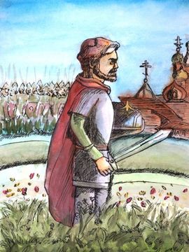 Калмыкова Мария, 11 лет, «Покаяние князя Александра Невского перед постригом в монахи », б., смеш. тех., преп. Маланин Ю