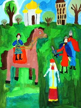 Терентьева Анастасия, 8 лет, «Вступление на княжение Александра Невского», б., гуашь, преп. Самарина Л.Ю.