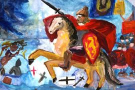 Бейсембаева Диана, 8 лет, Ледовое побоище, б., гуашь, преп. Ковтун А.О.