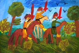 Еркова Алиса, 8 лет, «Нашествие татар», б., гуашь,преп. Чивеленкова П.М.