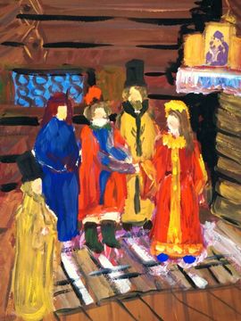 Зайцева Ксения, 13 лет, «Сватовство Александры Брячининовны», б., гуашь, преп. Чивеленкова П.М.