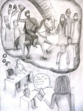 Мокшина Екатерина, 13 лет, На уроке истории, б., карандаш, преп. Чивеленкова П.М.