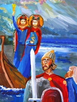Нечаева Яна, 9 лет, «Напутствие Невскому», б., гуашь, преп. Ковтун А.О.