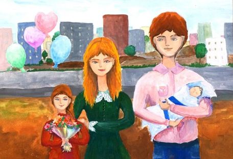 Мельник Юлия, Семья, б., гуашь, ДШИ, п. Береславка, Волгоградская обл.