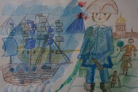  Мищенко Ярослав, 7 лет, , «Российский флот Петра 1», б., смеш. тех.,