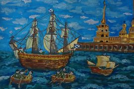 Малахова Любовь, 13 лет, «Флот Петра  I», б., гуашь, ДХШ, г Волгодонск, Ростовская обл.