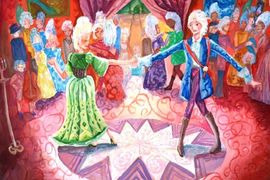 Барановская Валерия, 13 лет, «Петровская ассамблея – бал времён Петра 1», б., гуашь, «ДХШ», г. Волгодонск, Ростовская обл.