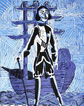 Зайченко София, 12 лет, «Основатель русского флота», линогравюра, ЦДТ, г. Биробиджан, ЕАО.