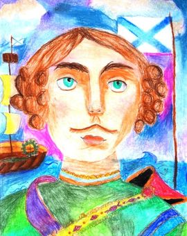 Исаева Варвара, 10 лет, «Пётр I. У моря»,  б., пастель, ВОДХГ, г. Волгоград.