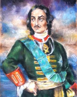 Кононенко Владислава, 14 лет, «Портрет Петра I», б., пастель, ХШ им. В.А. Серова, г. Тверь.