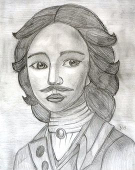 Поляничко Полина, 14 лет, «Пётр 1 в молодые годы», б., карандаш, г. Николаевск, Волгоградская обл.