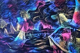 Чистякова Виктория, 14 лет, «Флот Петра», граттаж, ДХШ, г. Иваново.