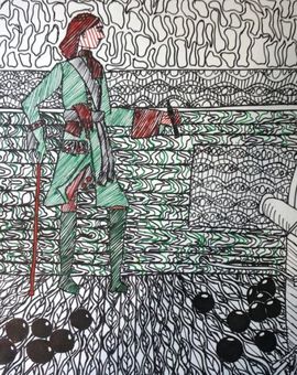 Степанкова Анастасия, 10 лет, «Пётр I на корабле», б., фломастеры, ЦДТ, г. Биробиджан