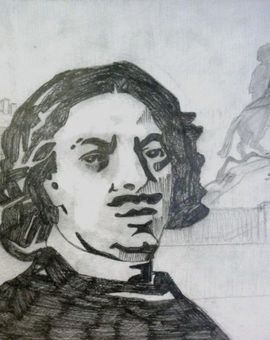  Матвеева Марина, 13 лет, «Портрет Петра I», б., карандаш, ДШИ, р.п. Даниловка