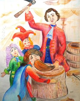 Абдулганиев Исмаил, 11 лет, «Бороду брить!», б., цв. карандаши, ДХШ, г. Каспийск