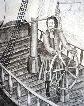  Яманова Елизавета, 14 лет, «Полтава» - первый линейный корабль Петра I», б., гел. ручка, ДХШ, г. Шуя