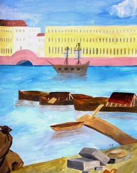 Балабатько Ксения, 13 лет, «Окно в Европу», триптих, правая часть, «Питер», б., гуашь, ДТ Русинка, г. Волжский