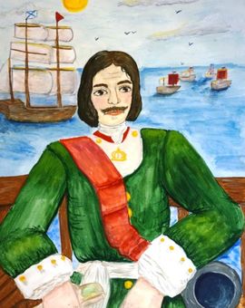  Белявская Евгения, 13 лет, «Великий Пётр», б., акварель, ШИ, п. Береславка