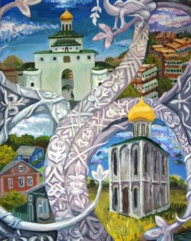 Сафоничев Семён, 13 лет, Владимир прошлое и настоящее, б., гуашь, ДШИ №6 им. В.А. Солоухина, г. Владимир