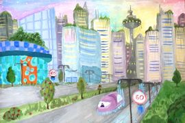 Уткина Татьяна, 12 лет, «Шоссе зеленого города», б., гуашь, «ХШ им. В.В. Серова», г. Тверь