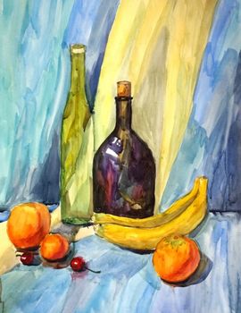 Бондаренко Марина, 14 лет, Натюрморт с фруктами, б., акварель, преп. Иваничкина Т. Г.