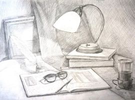 Трусова Дарья, 13 лет, Учебный натюрморт, б., карандаш, преп. Иваничкина Т. Г.