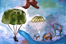Галкина София, 11 лет, «Над городом идет бой», б., гуашь,  ХШ им. В.А. Серова, г. Тверь