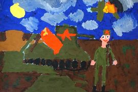 Ермаков Арсений, 9 лет, «На поле боя», тон. б., гуашь, ДХШ №3, г. Пенза