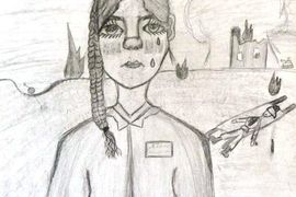 Рощепкина Вера, 9 лет, «Бомбардировка Сталинграда», б., карандаш, ХШ, г. Волжский, Волгоградская обл.