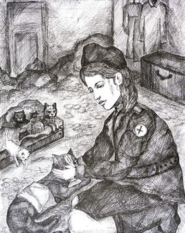 Дадыкина Екатерина, 15 лет, илл.  к пр. В.П.Некрасова  «В окопах Сталинграда», б., гел. ручка, «ХШ им.  В.А. Серова», г. Тверь
