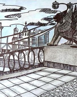 Краснов Никита, 13 лет, «Банковский мост в Санкт-Петербурге», б., смеш. тех., ДХШ № 3, г. Пенза