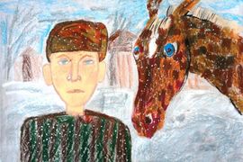 Кулешова Кира, 8 лет, «Мой друг», тон. б., смеш. тех.,  Арт-Палитра, г. Раменское, Московская обл.