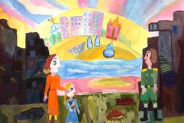 Лебедева Анна, 10 лет, «Прошлое и настоящее», б., гуашь, ГБУК «ВОДХГ», г. Волгоград