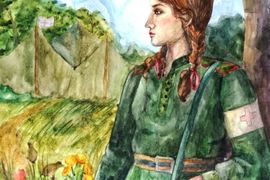 Новикова Софья, 14 лет, «Анна Бесчастнова -19-ти летняя санитарка», б., акварель, «ДХШ им. И.С. Куликова», г. Муром, Владимирская обл.