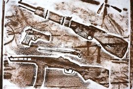 Пеньковский Денис, 12 лет, «Оружие победы», б., гравюра на картоне, ЦДТ городского округа, изостудия «Акварель», г. Урюпинск