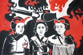 Протопопова Елизавета, 11 лет, «Три товарища», б., гуашь, ДШИ, г. Михайловка, Волгоградская обл.