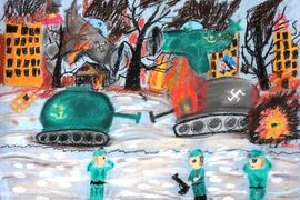 Пуцима Полина, 9 лет, «Бой за Сталинград», б., сухая пастель, ДШИ, с. Лузино, Омская обл.