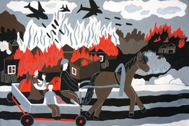 Филонова Вероника, 11 лет, «Бомбёжка города», б., гуашь, «ДШИ Омского района», Лузинский филиал, с. Лузино, Омская обл.