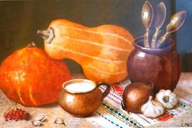 «Натюрморт с тыквой», б., акв., 30х50, 2016 г.