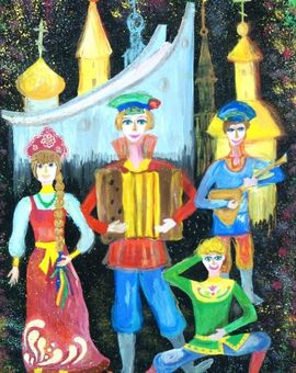 Литвинова Евгения, 12 лет, Празднуем день города, б., гуашь, ДШИ, р.п. Нововаршавка, Омская обл.