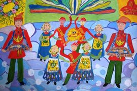 Хвостова Анастасия, 9 лет, Поем народную песню, б., гуашь, ДШИ, с. Лузино, Омская обл.