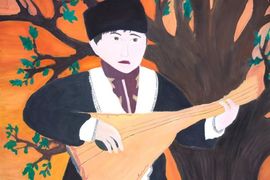 Ошурков Алтан, 14 лет, Домбрист и закат, б., гуашь, ДХШ им. Г.О. Рокчинского, г. Элиста, респ. Калмыкия