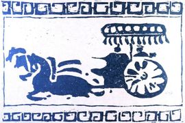 Ли Жоси, 10 лет, «Путешествие на повозке в древности – 3», тон. б.,  гравюра, Китай