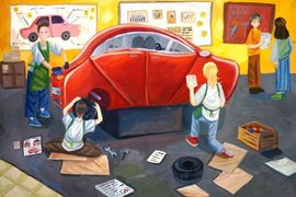 Барановская Валерия, 14 лет, «Рождение автомобиля», б., гуашь, ДХШ, Ростовская область, г. Волгодонск