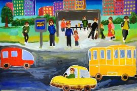 Баянова Алина, 11 лет, «Машины нашего города», б., гуашь, ДХШ, Ростовская область, г. Волгодонск