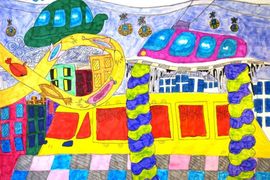 Алтынбек Гульназ, 12 лет, «Транспорт будущего», б., смеш. тех., ДХШ–клуб ЮНЕСКО, г. Павлодар, Респ. Казахстан
