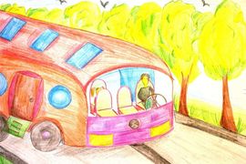 Бойко Лана, 13 лет, «Школьный автобус», б., цв. карандаши, Изобильненская ДХШ, Ставропольский край, г. Изобильный