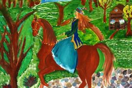 Волобуева Елизавета, 12 лет, «Конные прогулки», б., гуашь, ВОДХГ, г. Волгоград